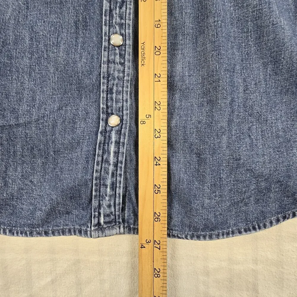 J. CREW Women's Western Chambray Shirt in Vintage Indigo Pearl Snaps 8 - Picture 8 of 13